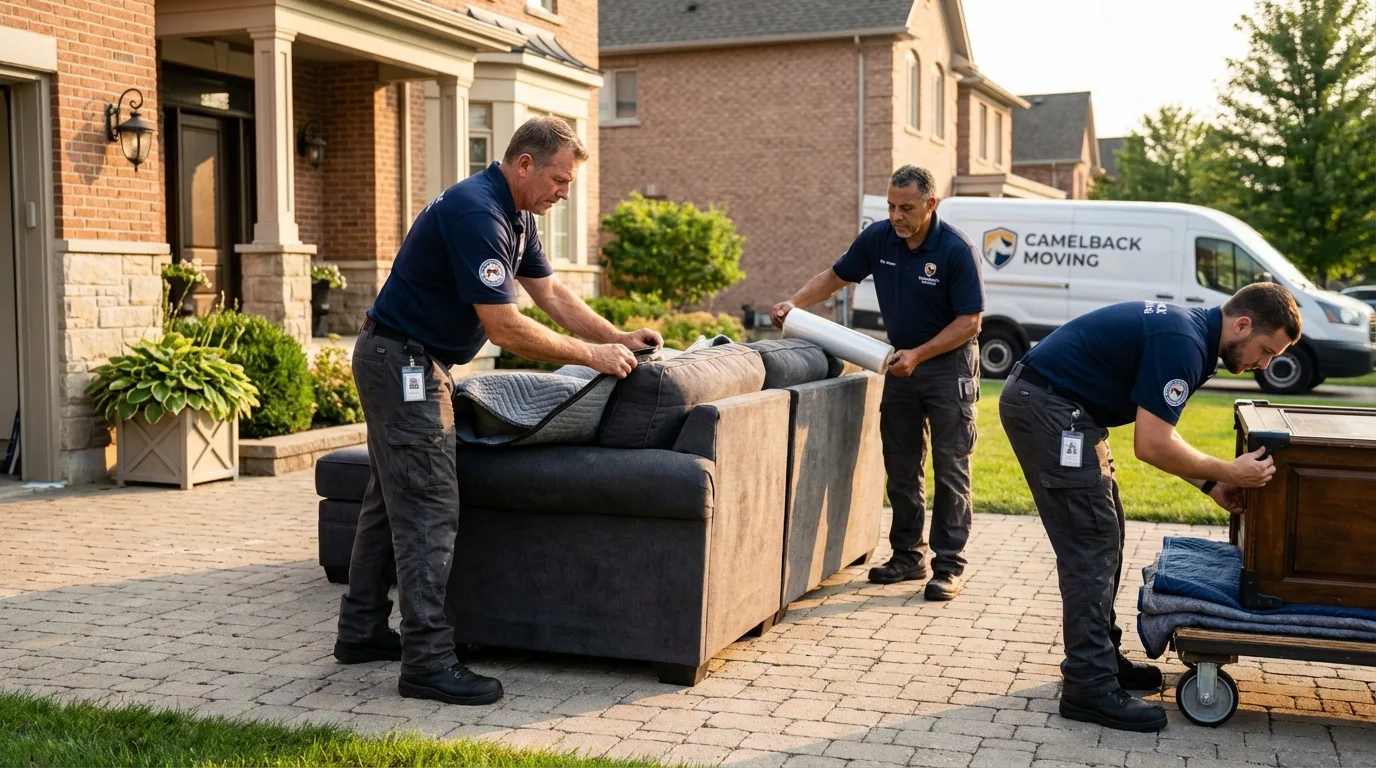Large estate moving crew wrapping furniture in Stafford Springs, CT