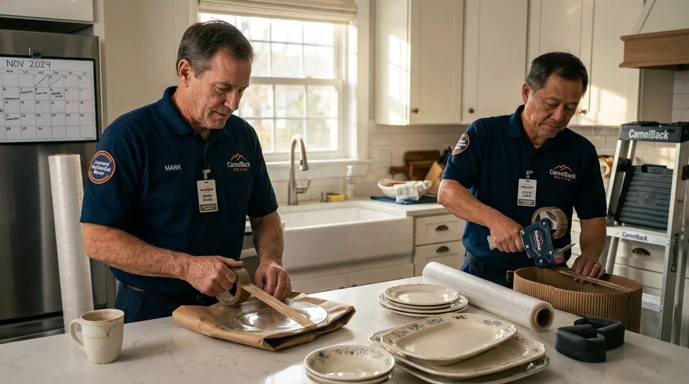 Professional crew packing kitchen dishware in Stafford Springs, CT